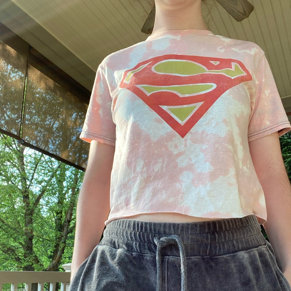 Superman Bleach Dyed Cropped Graphic Tee